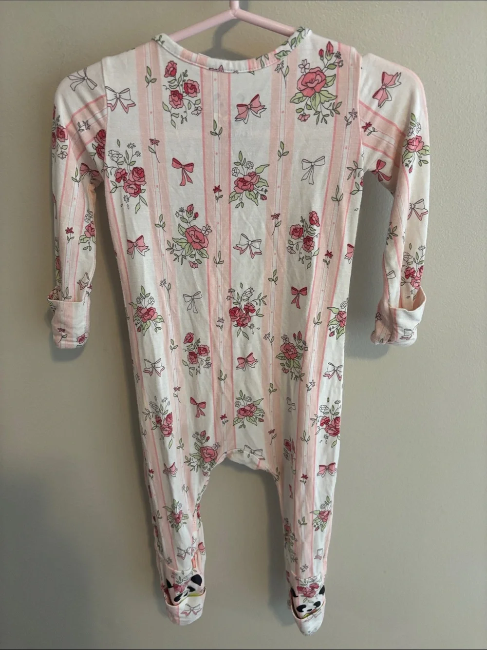 Bellabu Bear Baby Girls Bows & Blooms Bamboo Convertible Footie Romper 9-12M